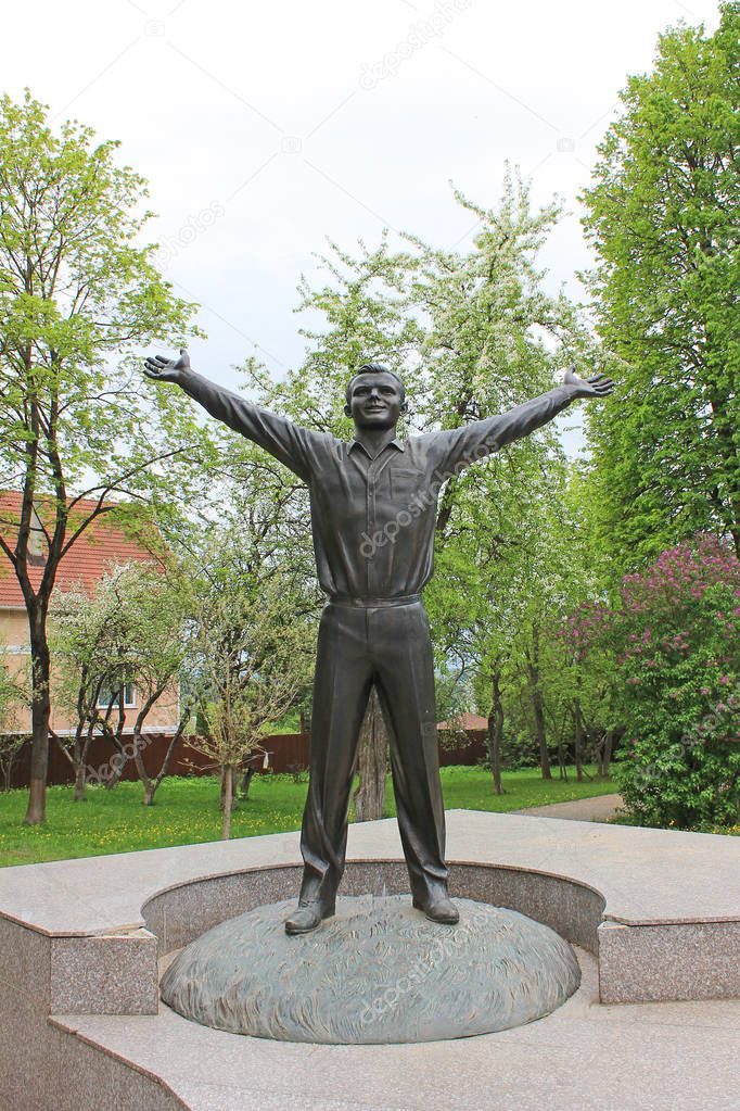 A bronze monument to the first cosmonaut Yuri Gagarin in Kaluga Russia