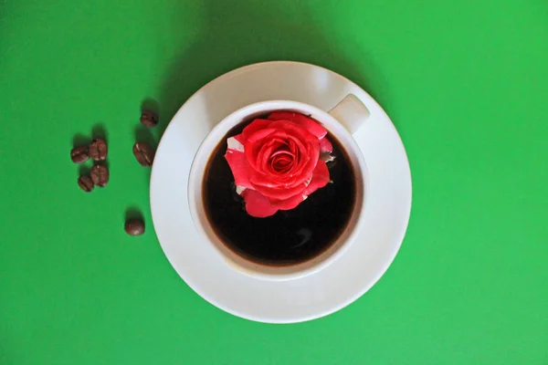 Bodegón Con Una Taza Café Con Una Flor — Foto de Stock