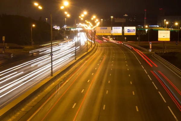 Route Nuit Avec Sentiers Lumière Voiture — Photo