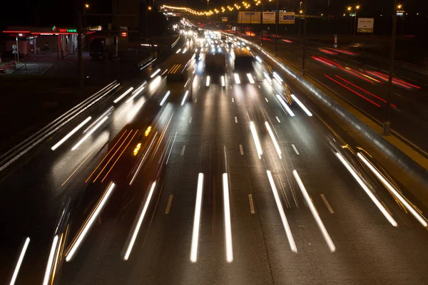 Route Nuit Avec Sentiers Lumière Voiture — Photo