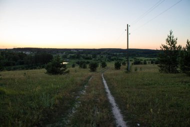Nehir ve ağaçlar ile yaz akşamı manzara