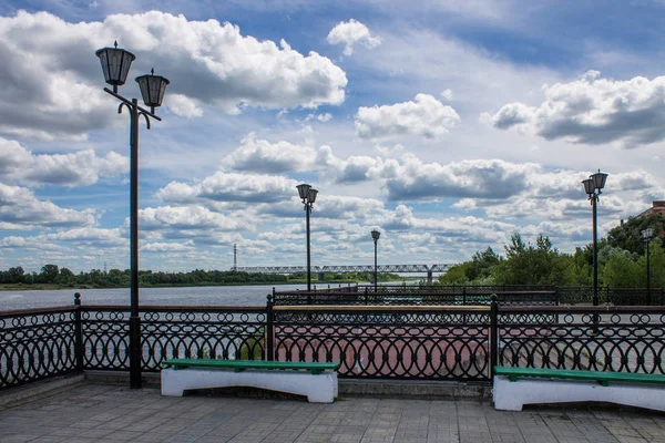 Sommar Landskap Floden Oka Murom Ryssland Med Järnvägsbro — Stockfoto