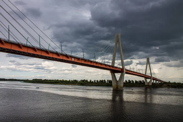 Een Grote Kabelbrug Rivier Oka Murom Rusland — Stockfoto