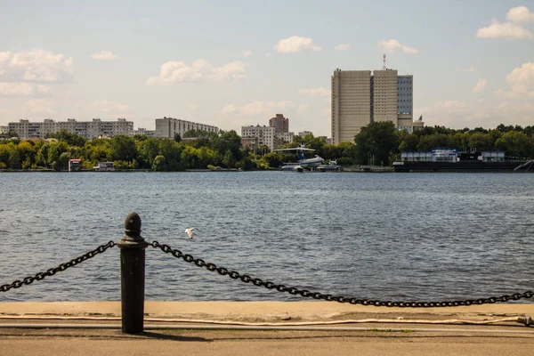 Piren Flodhamnen Med Utsikt Över Khimki Reservoir Klarsommar Dag Moskva — Stockfoto