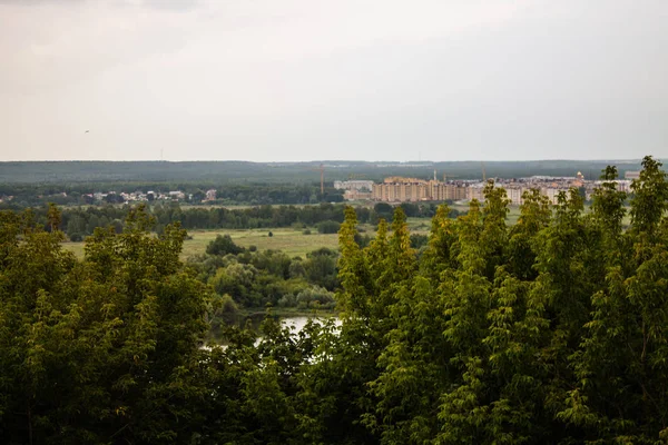 Panoráma Völgy Egy Autó Híd Folyó Felett Klyazma Nyári Napon — Stock Fotó