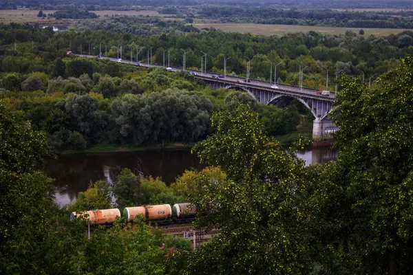 Panorama Över Dalen Med Bilbro Över Floden Klyazma Sommardag Vladimir — Stockfoto