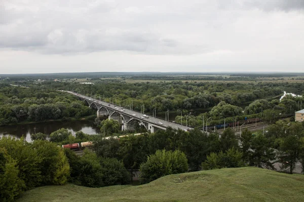 Panorama Van Vallei Met Een Autobrug Rivier Klyazma Zomerdag Vladimir — Stockfoto