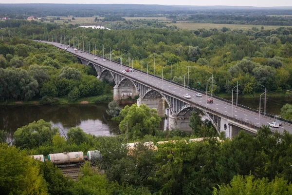 Panorama Van Vallei Met Een Autobrug Rivier Klyazma Zomerdag Vladimir — Stockfoto