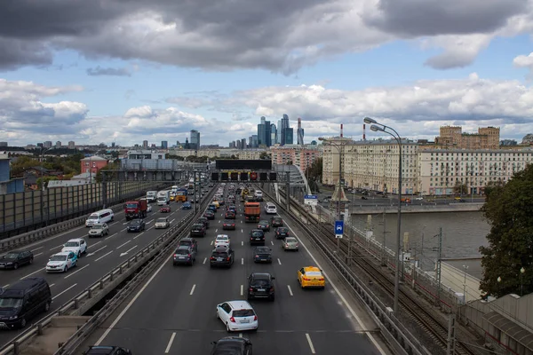 Moscou Rússia Setembro 2019 Vista Superior Estrada Com Tráfego Complexo — Fotografia de Stock