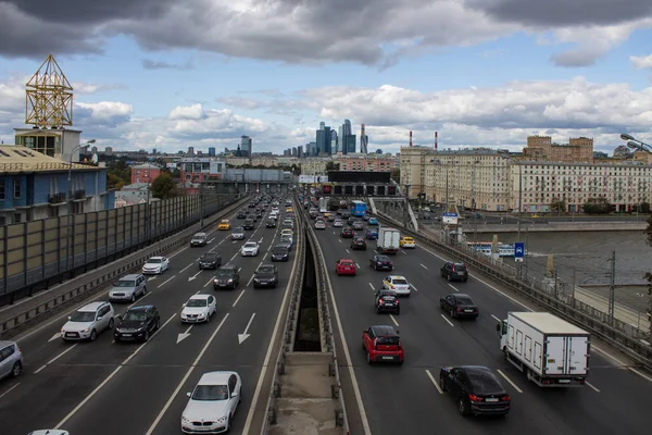 Moscow Russia September 2019 Top View Road Traffic Architectural Complex — Stock Photo, Image