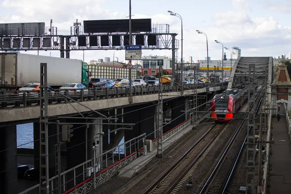Moscú Rusia Septiembre 2019 Una Vista Las Vías Del Ferrocarril — Foto de Stock