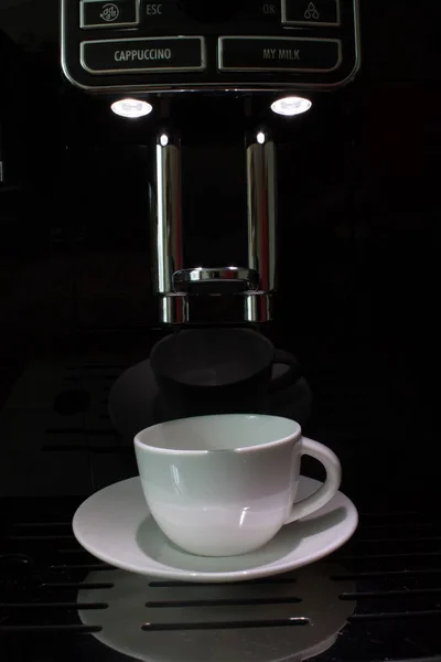 White Cup Espresso Black Coffee Machine — Stock Photo, Image