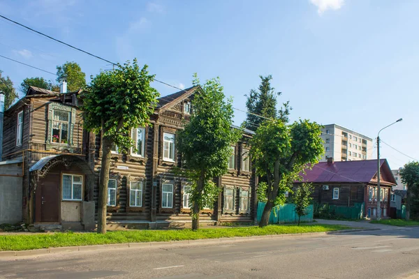 Old Wooden Traditional Two Story House Kostroma Russia Clear Summer — Stock Photo, Image