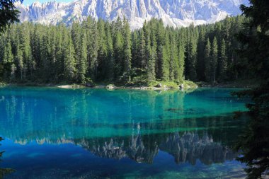 Carezza lake Dolomites içinde görünümünü