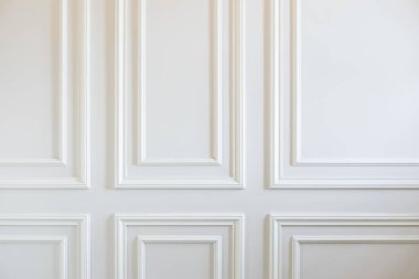 Bitirme İşleri - Klasik Beyaz Duvarlar Kurulu Duvar Panelleri ile Fragment, Kalıplar ile Süslenmiş.