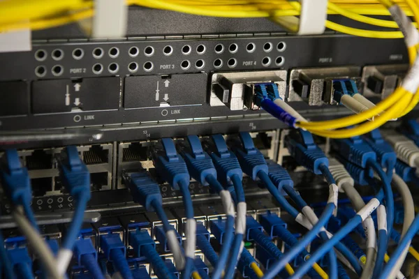 Close-up Of Towers In Server Room Of High Tech Internet Data Center.