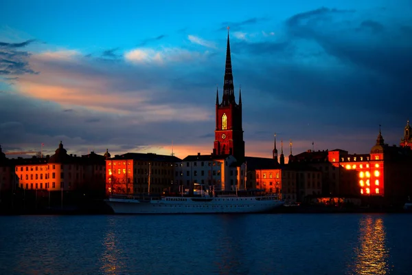 Stockholm City Hll Beautiful Sunset Almost Night Time Cloudy Sky — Stock Photo, Image