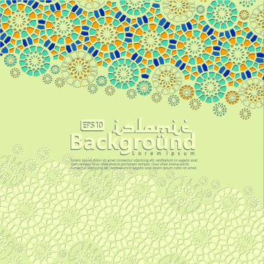 Ramazan Kareem ve IED mübarek için tebrik kartı. Mozaik arka plan vektör çizim İslam süs