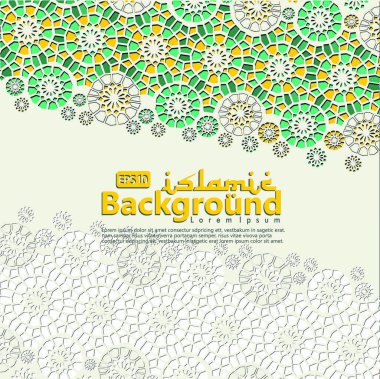 Ramazan Kareem ve IED mübarek için tebrik kartı. Mozaik arka plan vektör çizim İslam süs