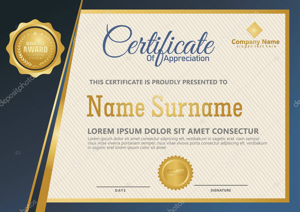 Elegant certificate template vector with luxury and modern pattern background