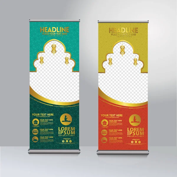 Roll up banner ramadan kareem moment design template vector, modern publication display — Stock Photo, Image
