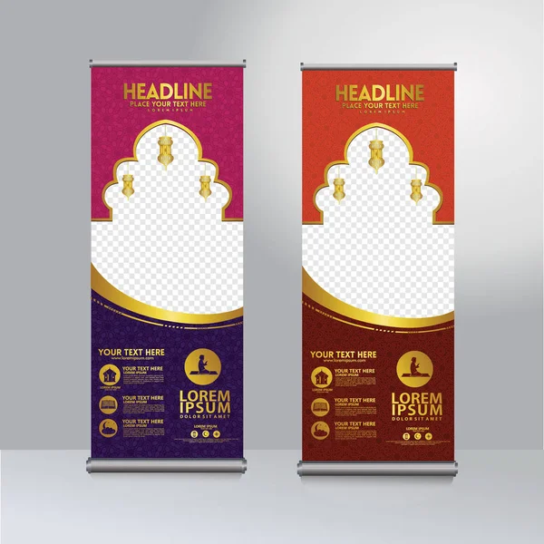 Roll up banner ramadán kareem momento diseño plantilla vector, visualización de publicación moderna —  Fotos de Stock