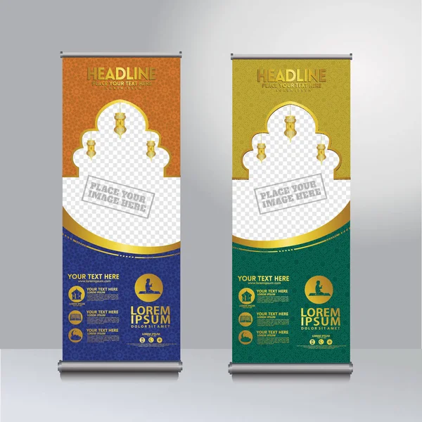 Roll up banner ramadan kareem moment design template vector, modern publication display — Stock Photo, Image