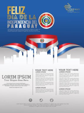 Paraguay Bağımsızlık Günü'nü kutluyoruz. Arka plan şablonunda soyut bayrak sallayarak