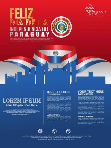 Ünneplése Paraguay Függetlenség Napja Háttérsablon Absztrakt Hullámzó Zászlója — Stock Vector