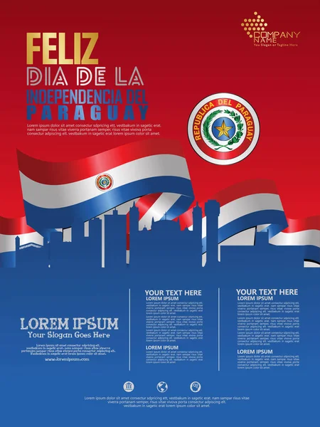 Celebrando Día Independencia Paraguay Bandera Ondulación Abstracta Plantilla Fondo — Archivo Imágenes Vectoriales