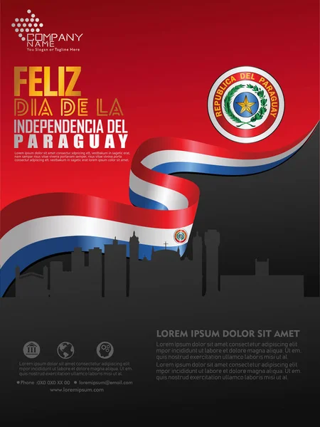 Celebrando Día Independencia Paraguay Bandera Ondulación Abstracta Plantilla Fondo — Archivo Imágenes Vectoriales