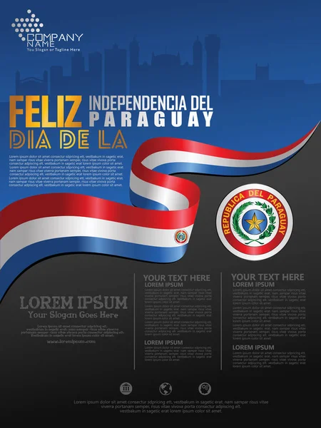 Celebrando Día Independencia Paraguay Bandera Ondulación Abstracta Plantilla Fondo — Archivo Imágenes Vectoriales