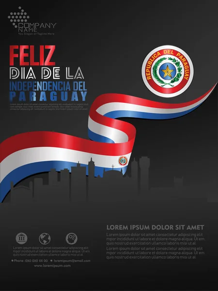 Firar Paraguay Självständighetsdagen Abstrakt Viftande Flagga Bakgrundsmall — Stock vektor