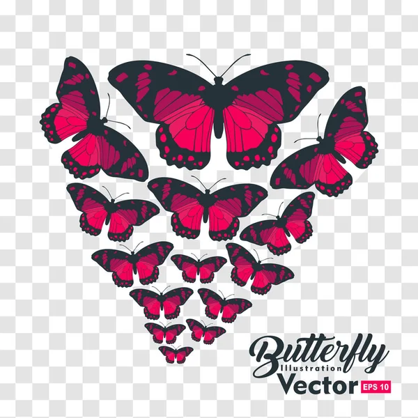 Багато метеликів літають, ізольовані на прозорому фоні — стоковий вектор