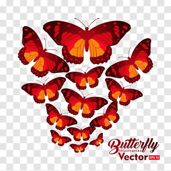 Багато метеликів літають, ізольовані на прозорому фоні — стоковий вектор