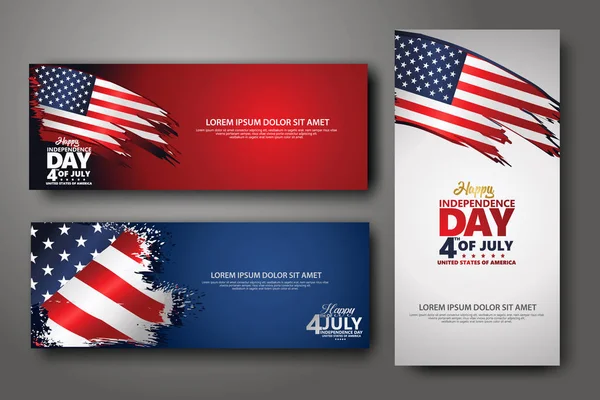 Banner tasarım şablonu ayarlayın. 4 Temmuz Bağımsızlık Günü, Vektör illüstrasyon