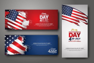 Banner tasarım şablonu ayarlayın. 4 Temmuz Bağımsızlık Günü, Vektör illüstrasyon