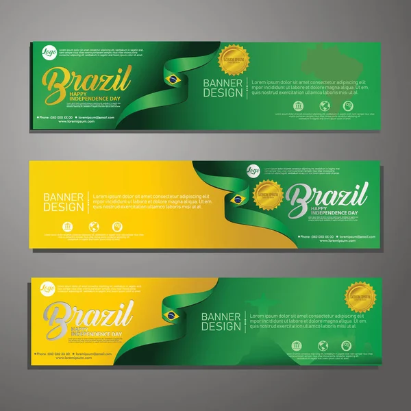 Set bannière modèle de conception Jour de l'indépendance Brésil fond moderne — Image vectorielle