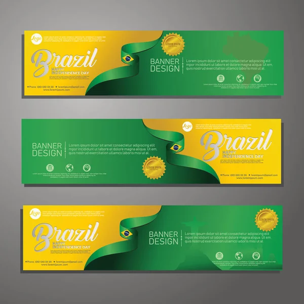Set bannière modèle de conception Jour de l'indépendance Brésil fond moderne — Image vectorielle