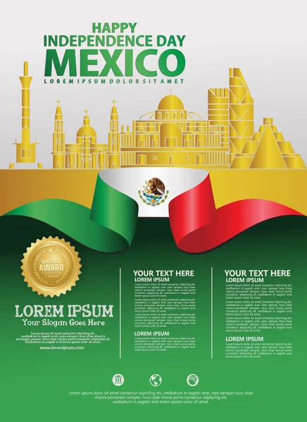 Mexiko šťastné pozadí dne nezávislosti na letáku a brožuře — Stockový vektor