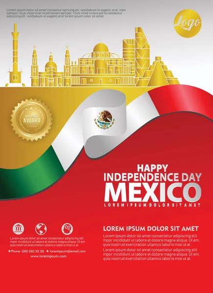 México feliz plantilla de fondo del Día de la Independencia para un folleto y folleto de póster — Archivo Imágenes Vectoriales