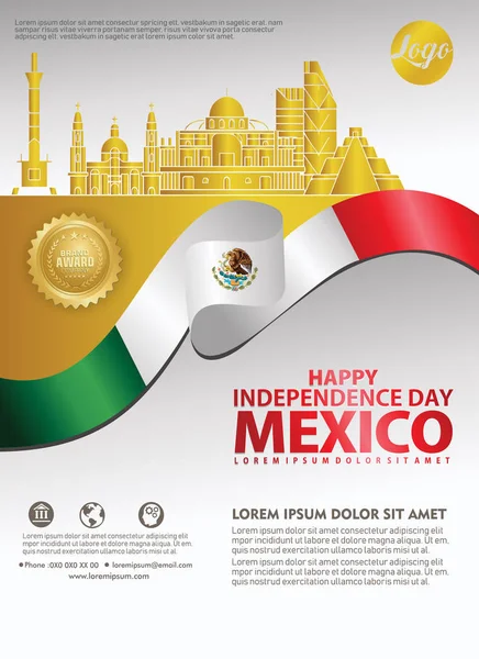 México feliz plantilla de fondo del Día de la Independencia para un folleto y folleto de póster — Archivo Imágenes Vectoriales