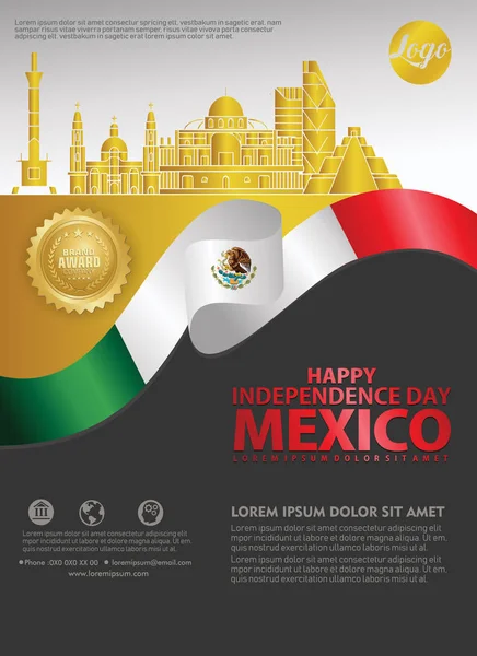 Mexiko šťastné pozadí dne nezávislosti na letáku a brožuře — Stockový vektor