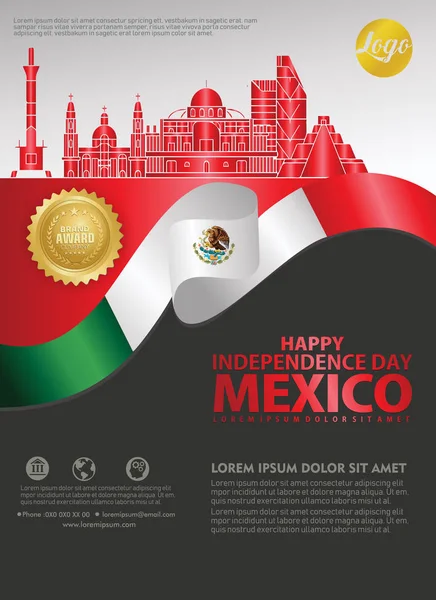 México feliz plantilla de fondo del Día de la Independencia para un folleto y folleto de póster — Archivo Imágenes Vectoriales