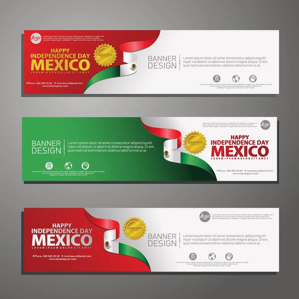 Joyeuse fête de l'indépendance du Mexique Ensemble bannière et fond — Image vectorielle