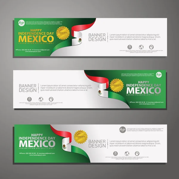 Joyeuse fête de l'indépendance du Mexique Ensemble bannière et fond — Image vectorielle