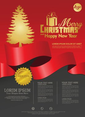 Tipografi ve Tatil Öğeleri ile Vektör Merry Christmas Party Flayer İllüstrasyon