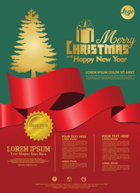 Tipografi ve Tatil Öğeleri ile Vektör Merry Christmas Party Flayer İllüstrasyon