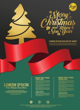 Tipografi ve Tatil Öğeleri ile Vektör Merry Christmas Party Flayer İllüstrasyon