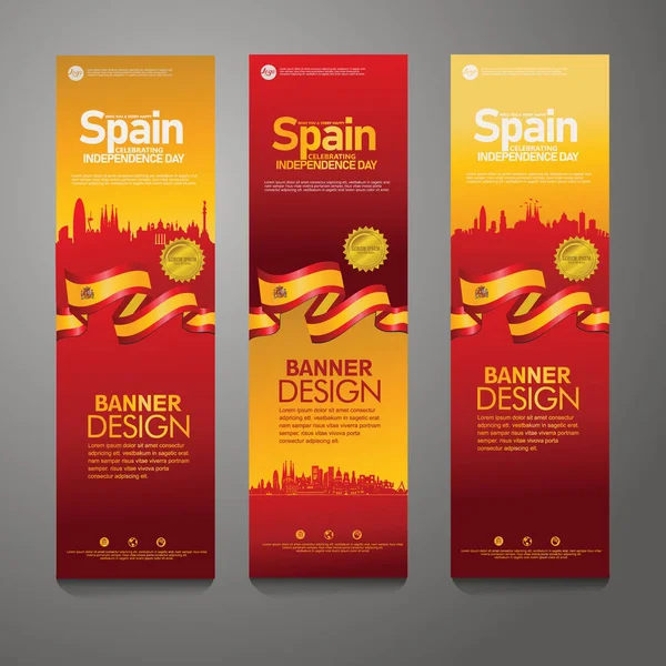 Espagne Bonne fête de l'indépendance Confettis Célébration Fond Vertical Banner set — Image vectorielle